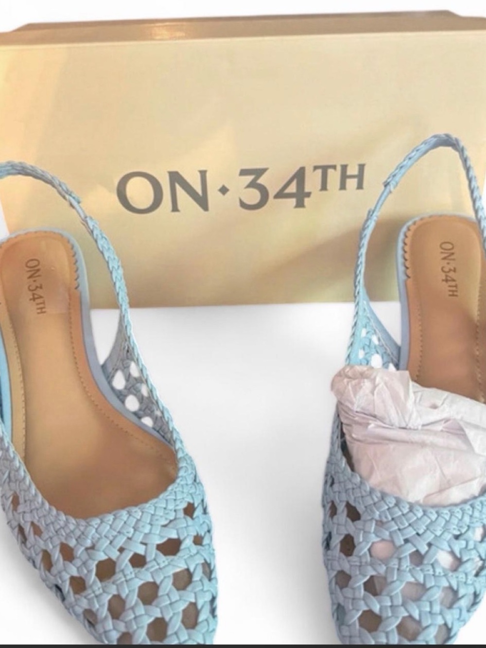On 34 Women’s Light Blue Woven Slingback Heels Pumps Sz 6.5